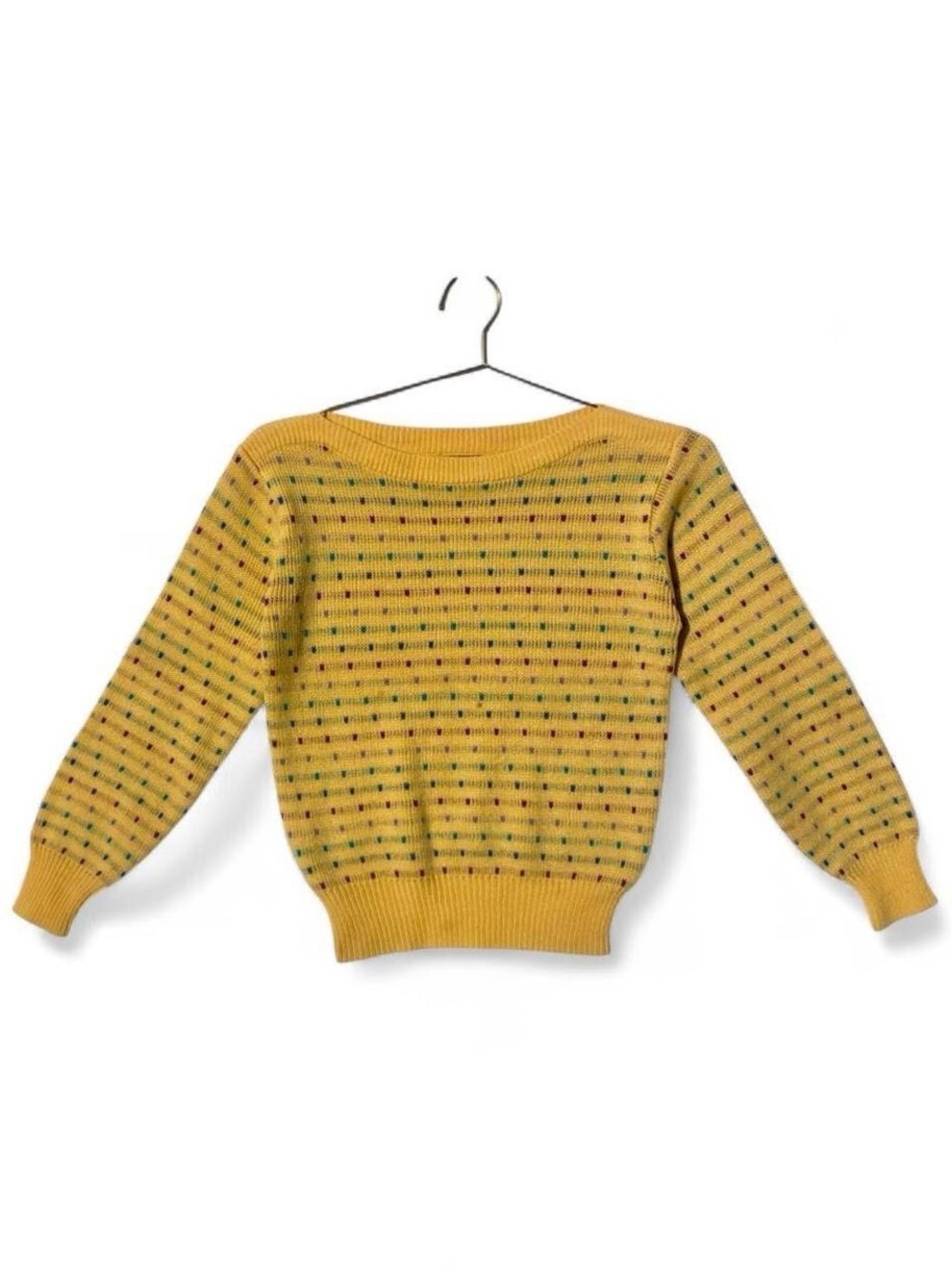 Vintage Yellow Pattern Knit Sweater Small Cottagecore Grandpa Pullover Size S